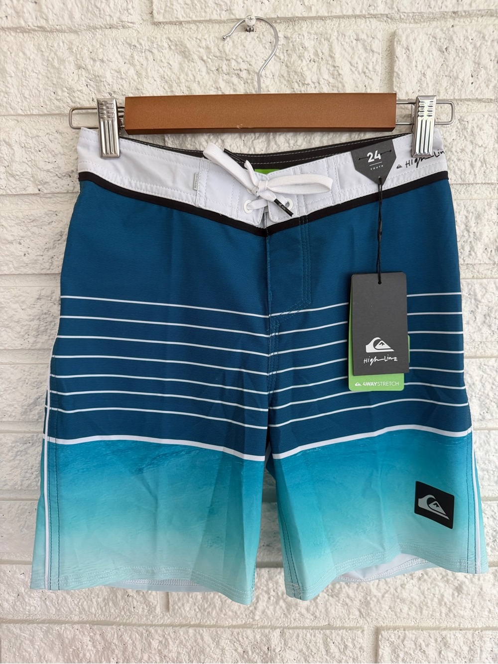 Quiksilver Boy’s High-Line Stretch Teal to Aqua Gradient Stripe Board shorts -
